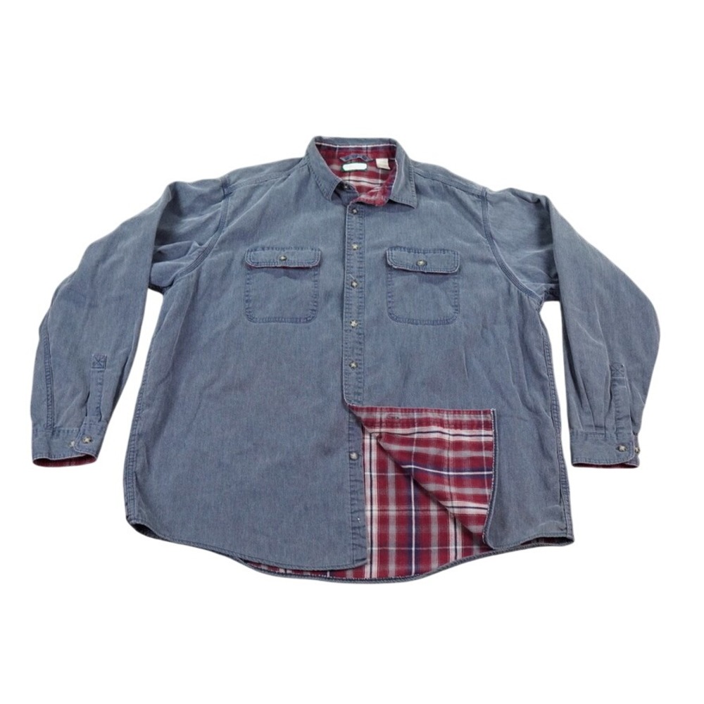 VTG 90s LL Bean Shirt Mens XXL Blue Flannel Lined Long Sleeve Workwear Canada